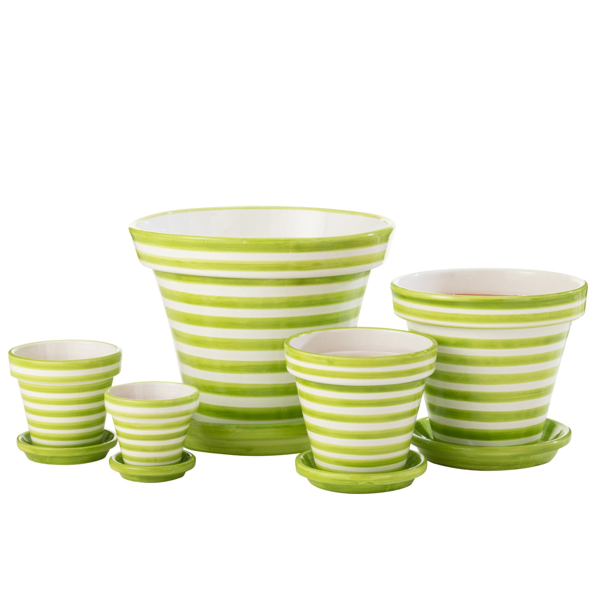 Doniczka + podstawka Granada Stripes ręcznie robiona + malowana ceramiczna zielona ekstra duża J-Line