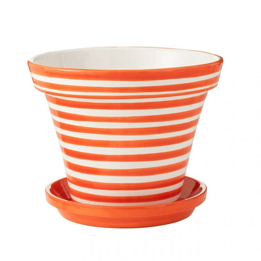 Doniczka+Talerz Granada Stripes Ręcznie robiona+Malowana Ceramika Naranja Ekstra Duża J-Line