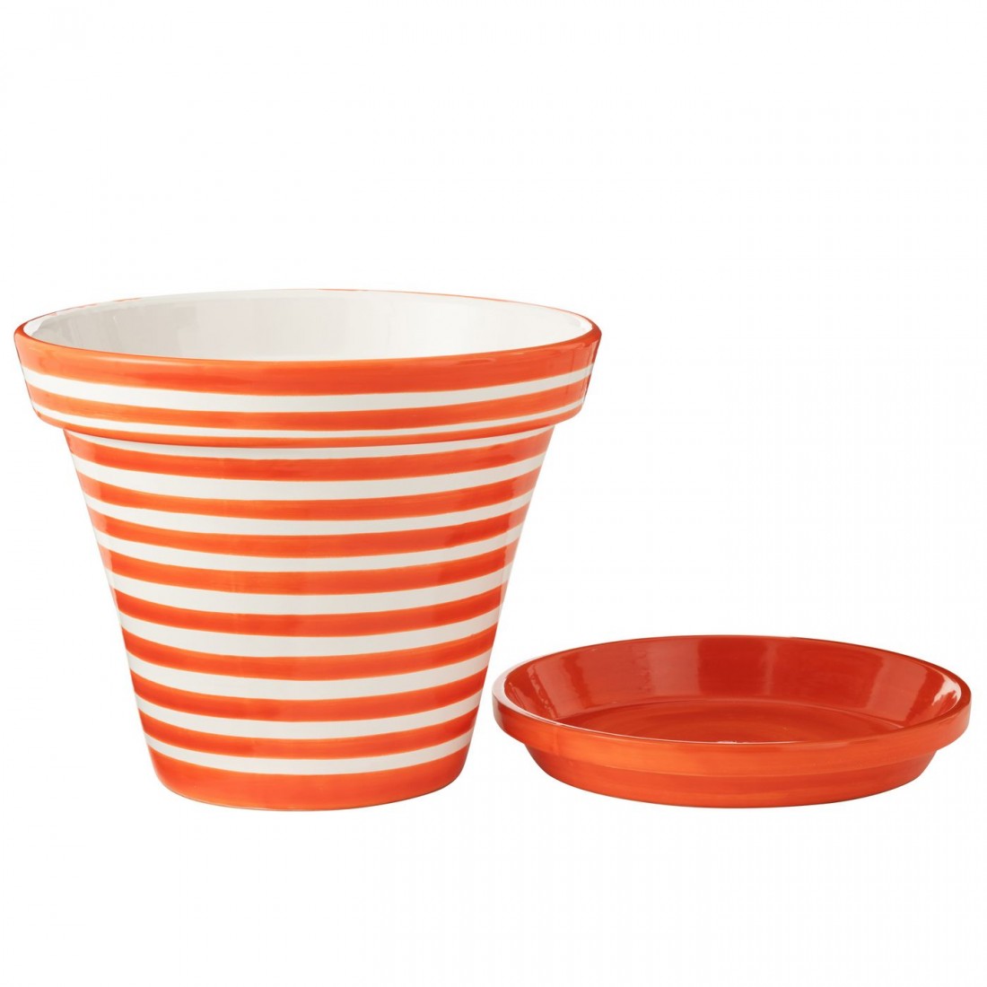 Doniczka+Talerz Granada Stripes Ręcznie robiona+Malowana Ceramika Naranja Ekstra Duża J-Line