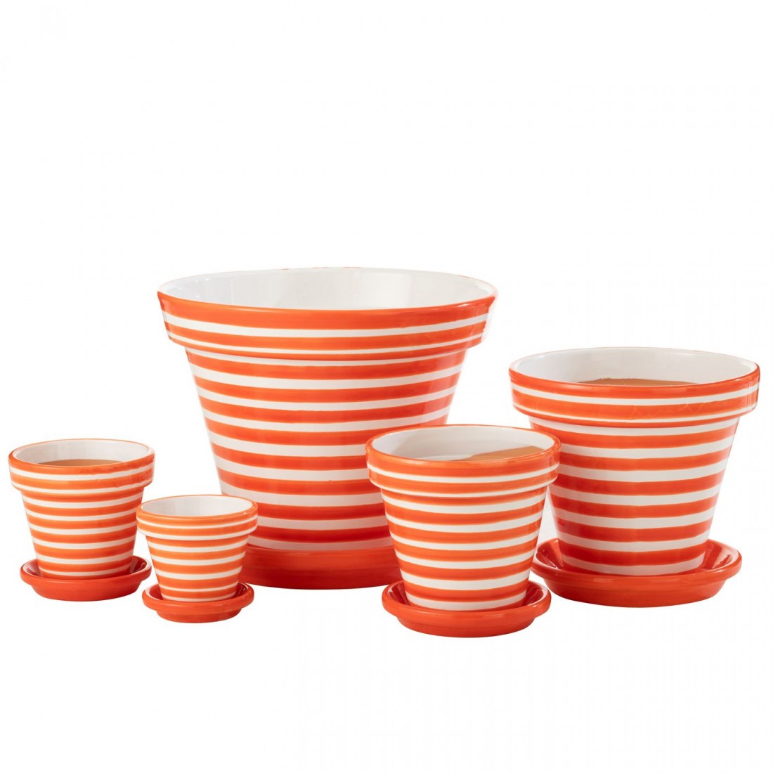Doniczka+Talerz Granada Stripes Ręcznie robiona+Malowana Ceramika Naranja Ekstra Duża J-Line