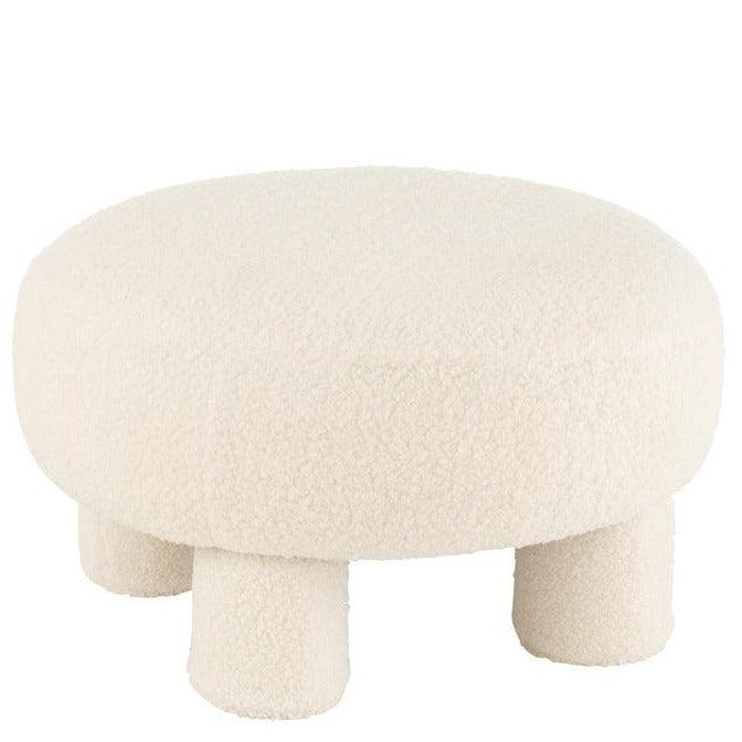 Kruk Rond Teddy Voeten Bouclé Wit - Kruk - J-Line - livinglovely.nl