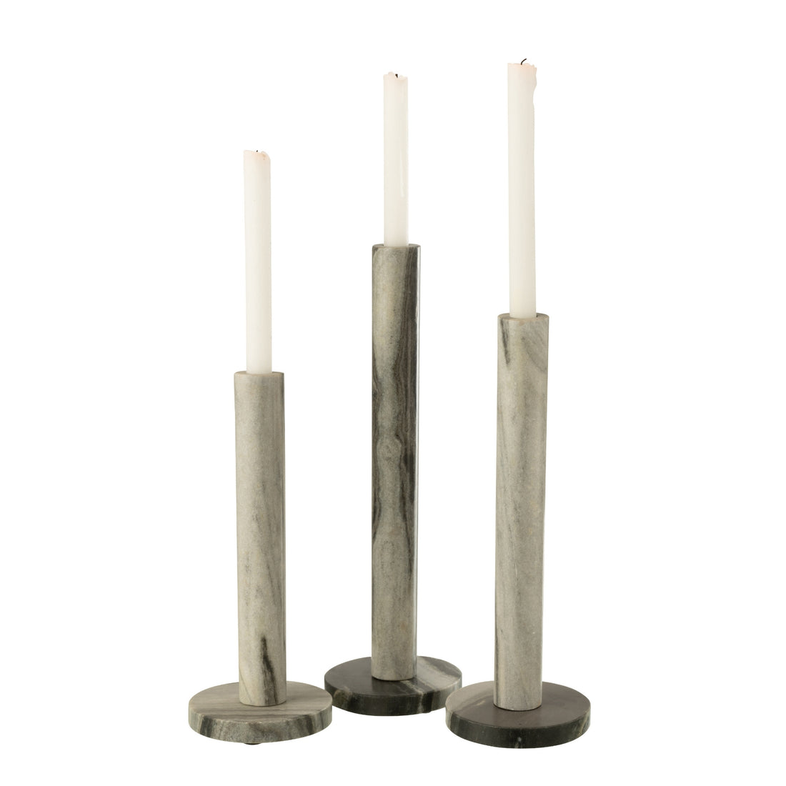 Kaarshouder Marmer Zwart/Lichtgrijs Set van 3 J-Line - Kaarshouder - J-Line - livinglovely.nl