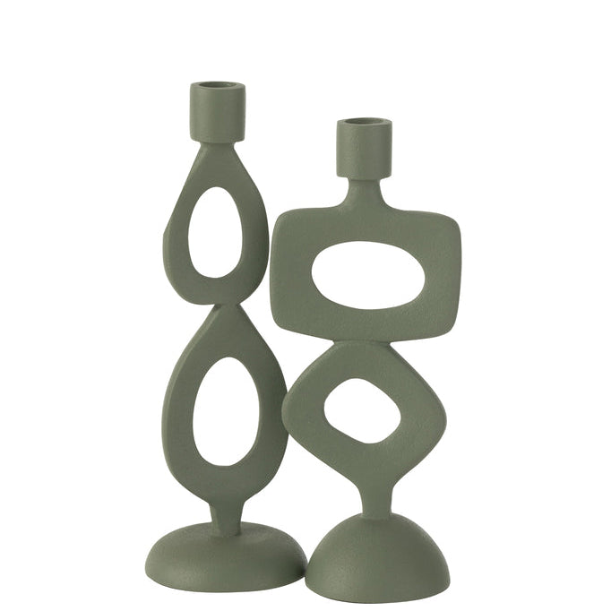 Kaarshouder Ringen Aluminium Groen Set van 2 - Kandelaar - J-Line - livinglovely.nl