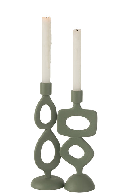 Kaarshouder Ringen Aluminium Groen Set van 2 - Kandelaar - J-Line - livinglovely.nl