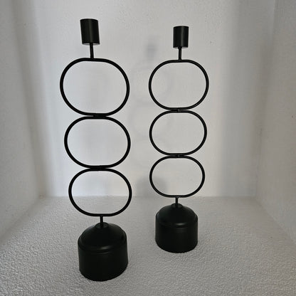 Kaarshouder Ringen Zwart 11x8x39cm 1 + 1 Gratis - Kandelaar - Living Lovely - livinglovely.nl
