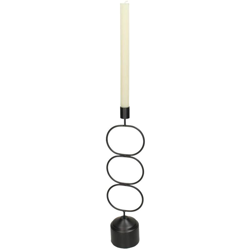 Kaarshouder Ringen Zwart 11x8x39cm 1 + 1 Gratis - Kandelaar - Living Lovely - livinglovely.nl