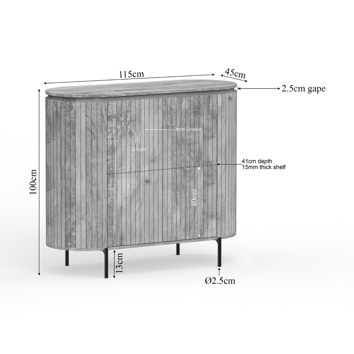 Maatschets van kabinet Solana van Starfurn, 115 cm breed en 100 cm hoog