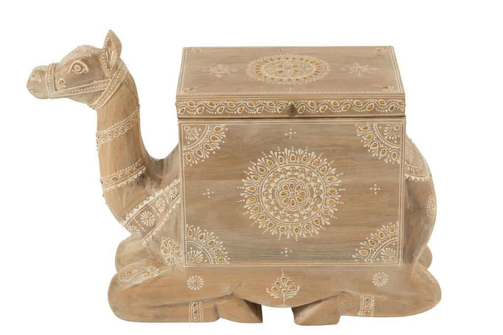 Koffer Kameel Mango Hout Naturel/Wit - Decoratie - J-Line - livinglovely.nl