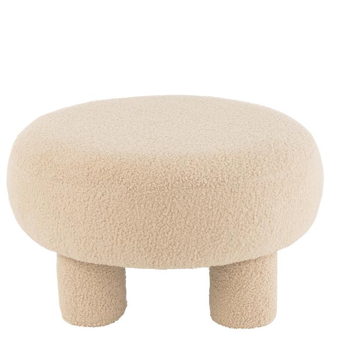 Kruk Rond Teddy Voeten Bouclé Warm Beige - Kruk - J-Line - livinglovely.nl