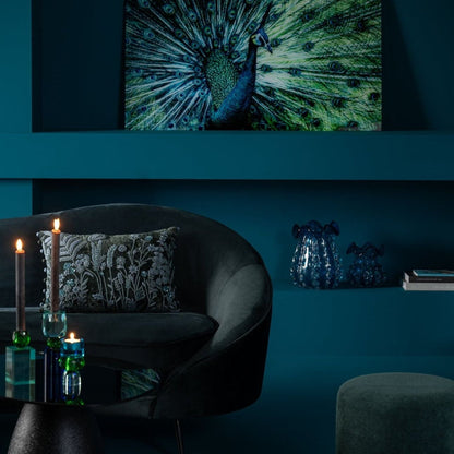 Kussen Bladeren + Bloemen Rechthoek van J-Line, dessin met bladeren en bloemen in groen en turquoise, in een interieur