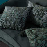 Kussen Bladeren + Bloemen Vierkant van J-Line, dessin met bladeren en bloemen in groen en turquoise, detail van de stof