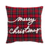 Kussen Merry Christmas van J-Line, rood geruit kussen van 45x45 cm met wit borduursel
