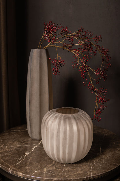 Levente Sand Carved Glass Round Vase Ribbed High Dia17x60cm PTMD - Vaas - PTMD - livinglovely.nl