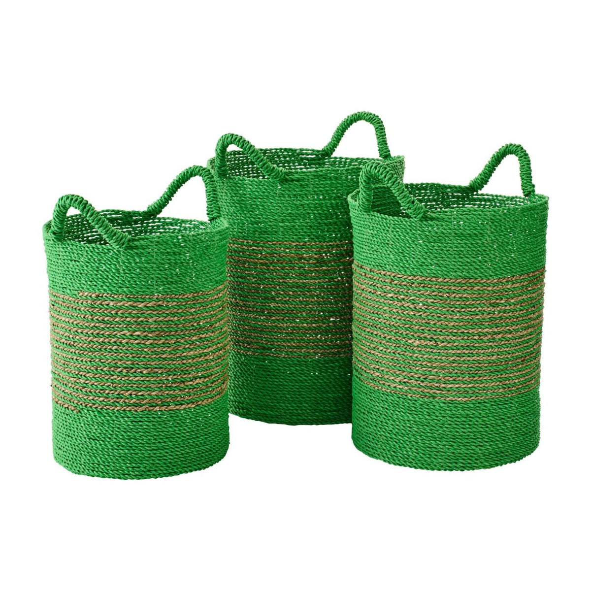 Kosze z pasów rafii zielono-naturalne, zestaw 3 szt. J-Line