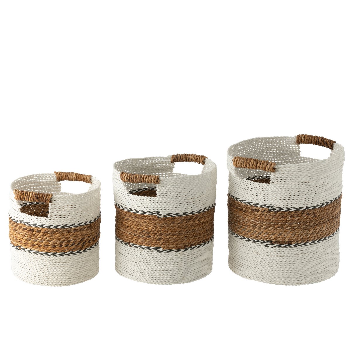 Manden Laura Raffia Wit/Naturel Set van 3 - Mand - J-Line - livinglovely.nl