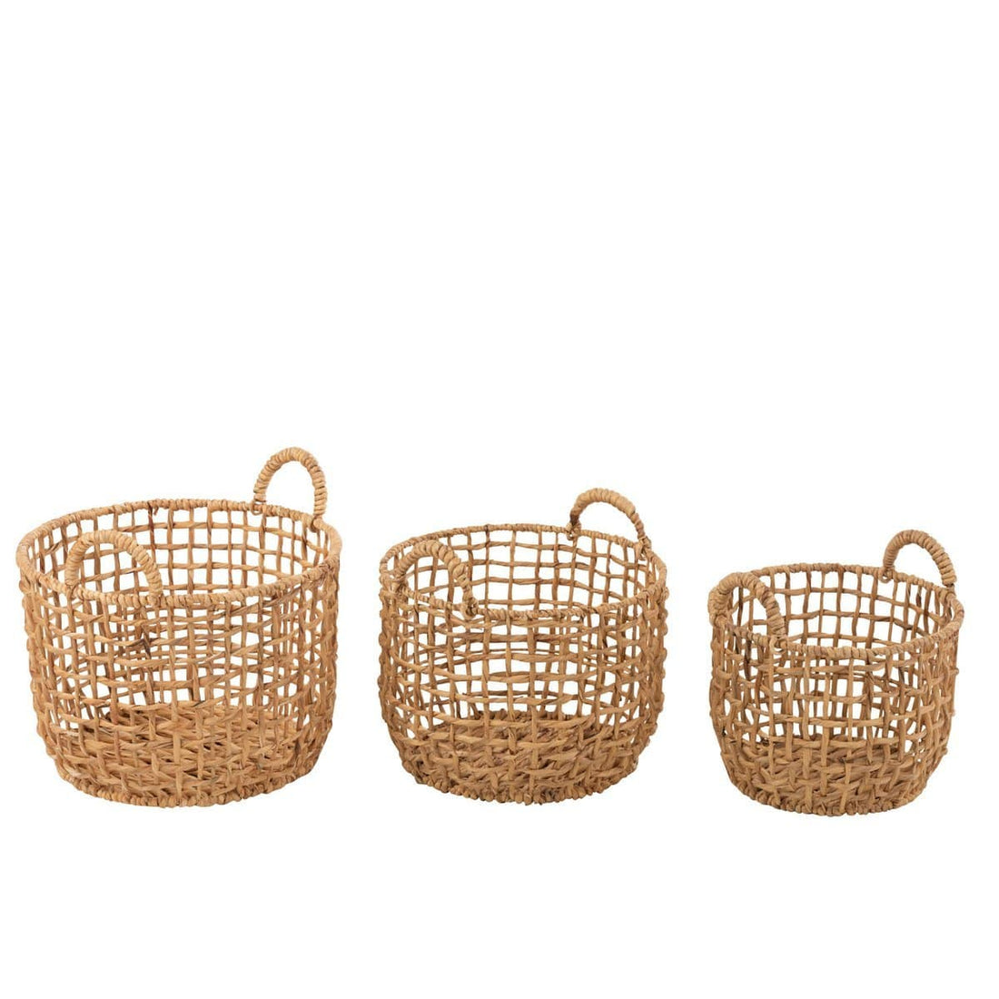 Manden Rond Open Waterhyacint Naturel Set van 3 - Mand - J-Line - livinglovely.nl