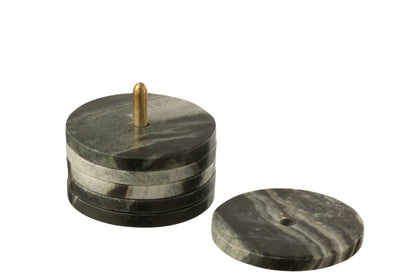 Onderzetter Rond Marmer Zwart/Lichtgrijs Set van 6 - Onderzetter - J-Line - livinglovely.nl
