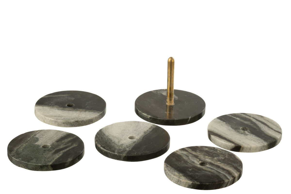 Onderzetter Rond Marmer Zwart/Lichtgrijs Set van 6 - Onderzetter - J-Line - livinglovely.nl