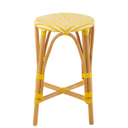 Kruk Rotan Geel/Wit Large - Barkruk - J-Line - livinglovely.nl