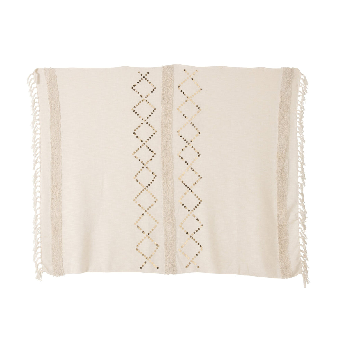 Plaid Diamenty + Frędzle Bawełna/Pailletki Biały/Złoty