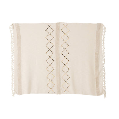 Plaid Diamenty + Frędzle Bawełna/Pailletki Biały/Złoty