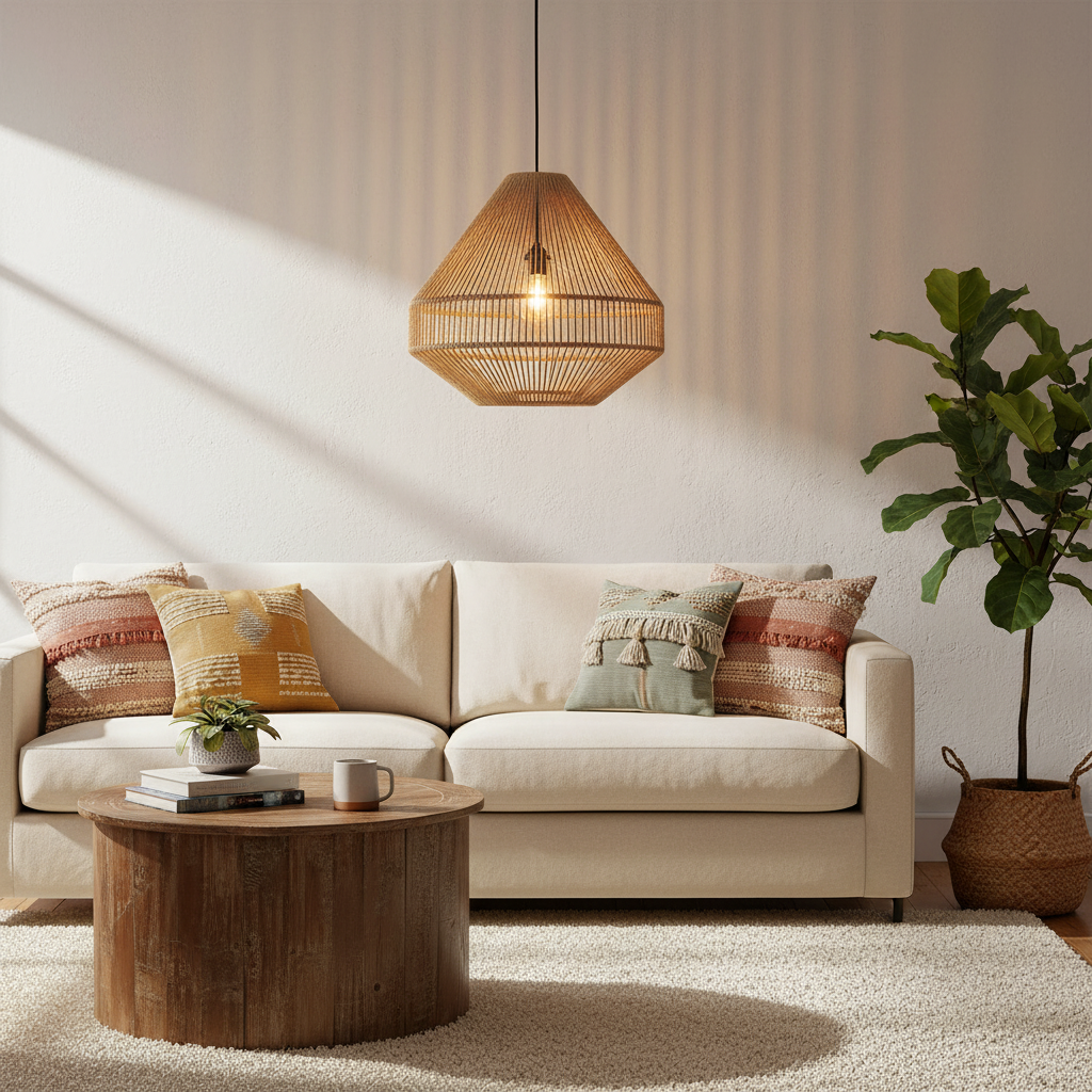 Lampa wisząca Linea Diamond Sznur Naturalny Średnia Ø44cm Surowe Materiały