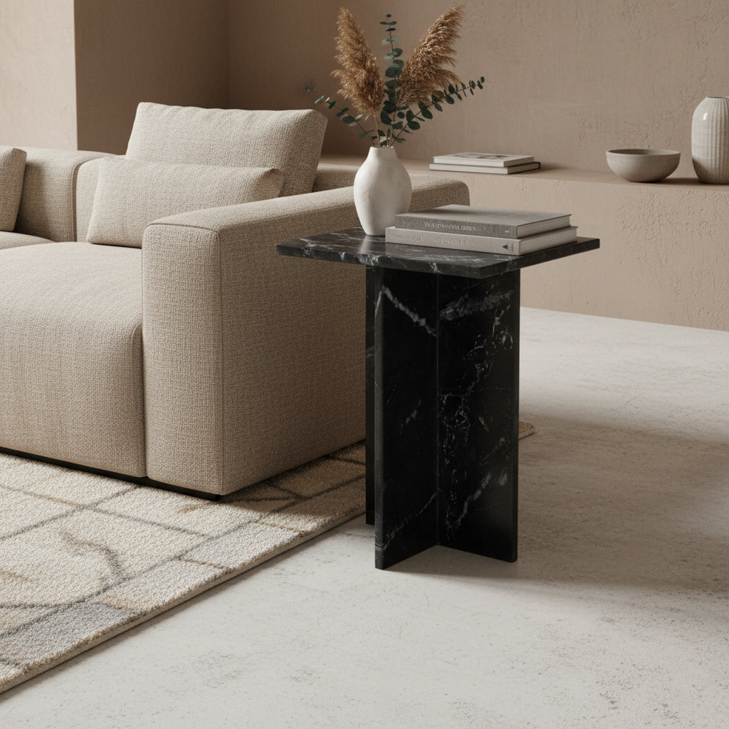 Stolik pomocniczy Shanghai Czarny Marmur Raw Materials