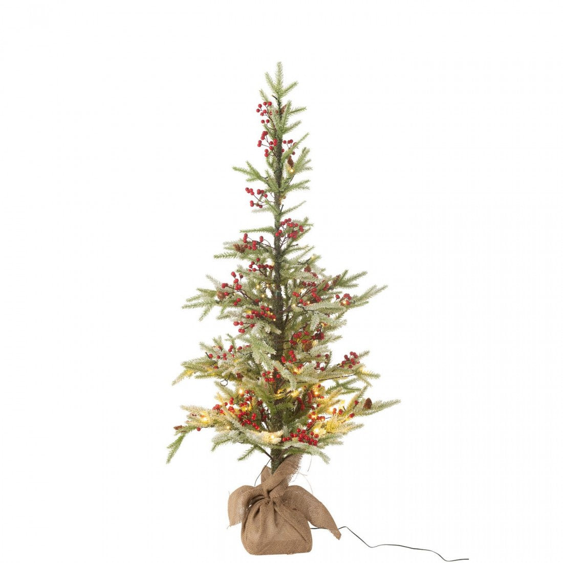Choinka + Juta + Sztuczny Śnieg LED Zielony/Czerwony Mała H130cm J-Line