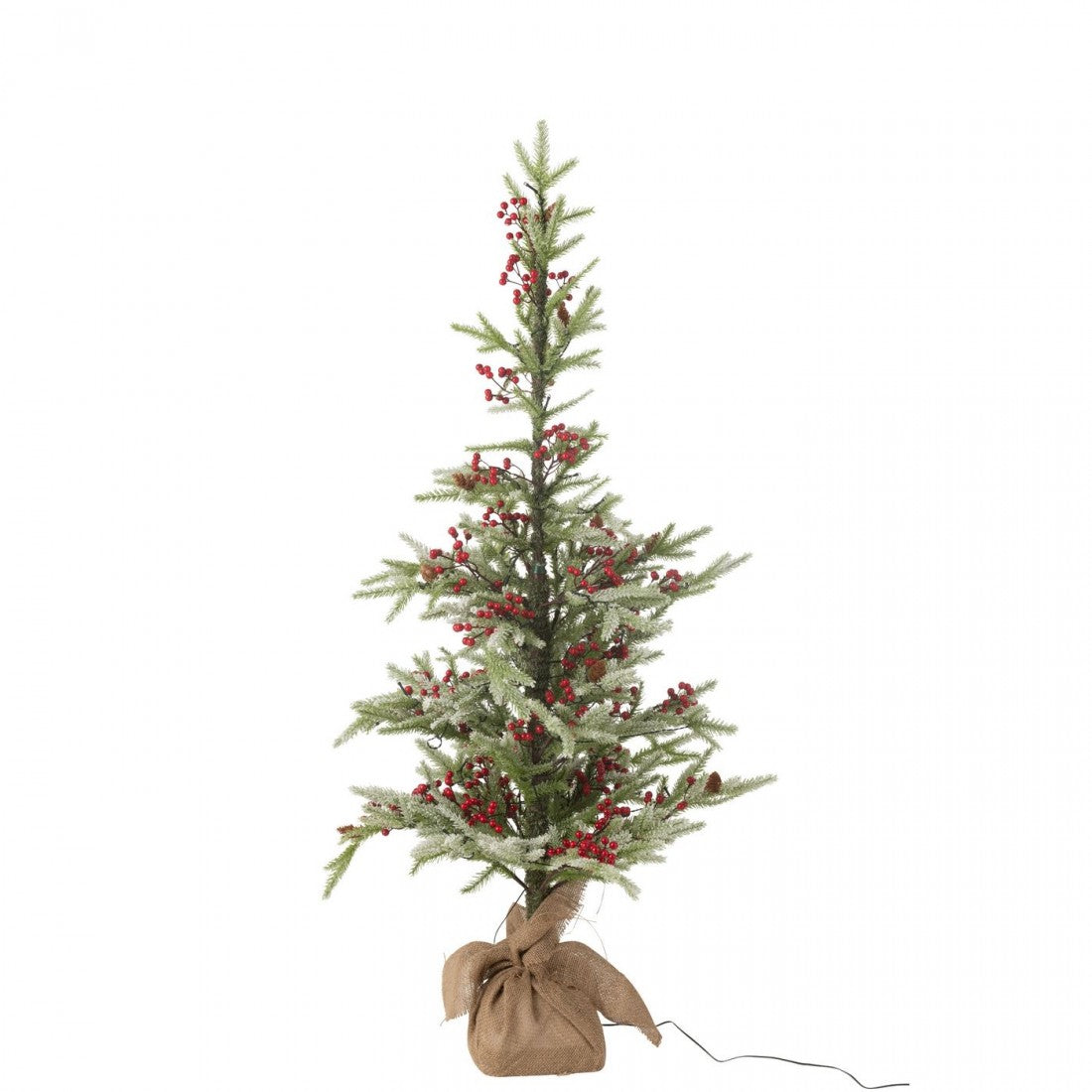 Choinka + Juta + Sztuczny Śnieg LED Zielony/Czerwony Mała H130cm J-Line