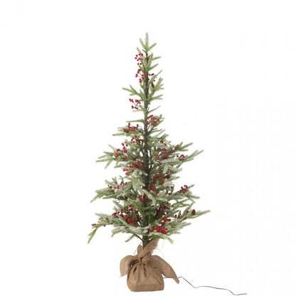 Choinka + Juta + Sztuczny Śnieg LED Zielony/Czerwony Mała H130cm J-Line