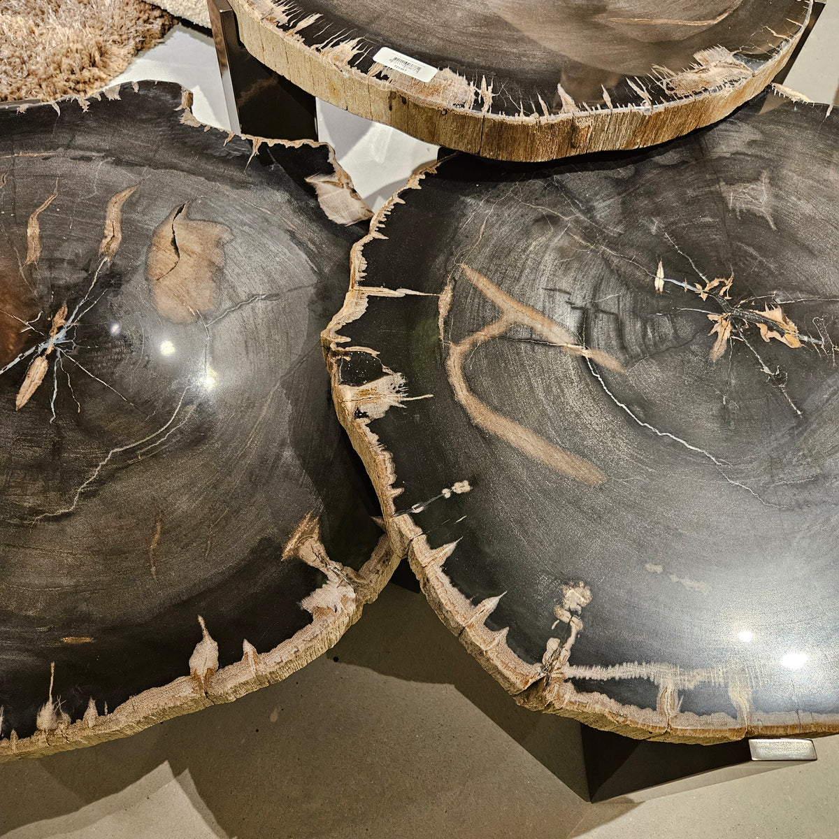 Rudi Grey petrified wood coffeetable nickel Set van 3 - Salontafel - PTMD - livinglovely.nl
