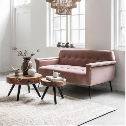 Ronde salontafel Disk van teakhout naturel in de woonkamer