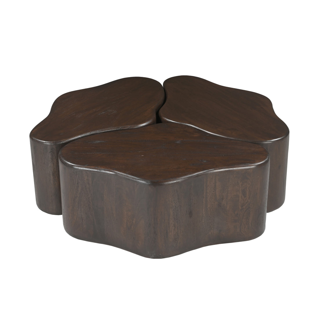 Salontafel Elara Bruin 115cm van Starfurn, organische bloemvorm in donkerbruin mangohout