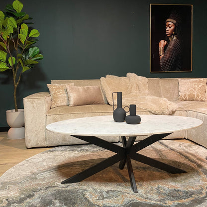 Ovale salontafel Faye van Starfurn met wit marmeren blad, 130 cm