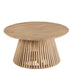 Salontafel Vincent Mangohout Naturel Medium van J-Line, ronde lichte houten tafel met lattenvoet op witte achtergrond