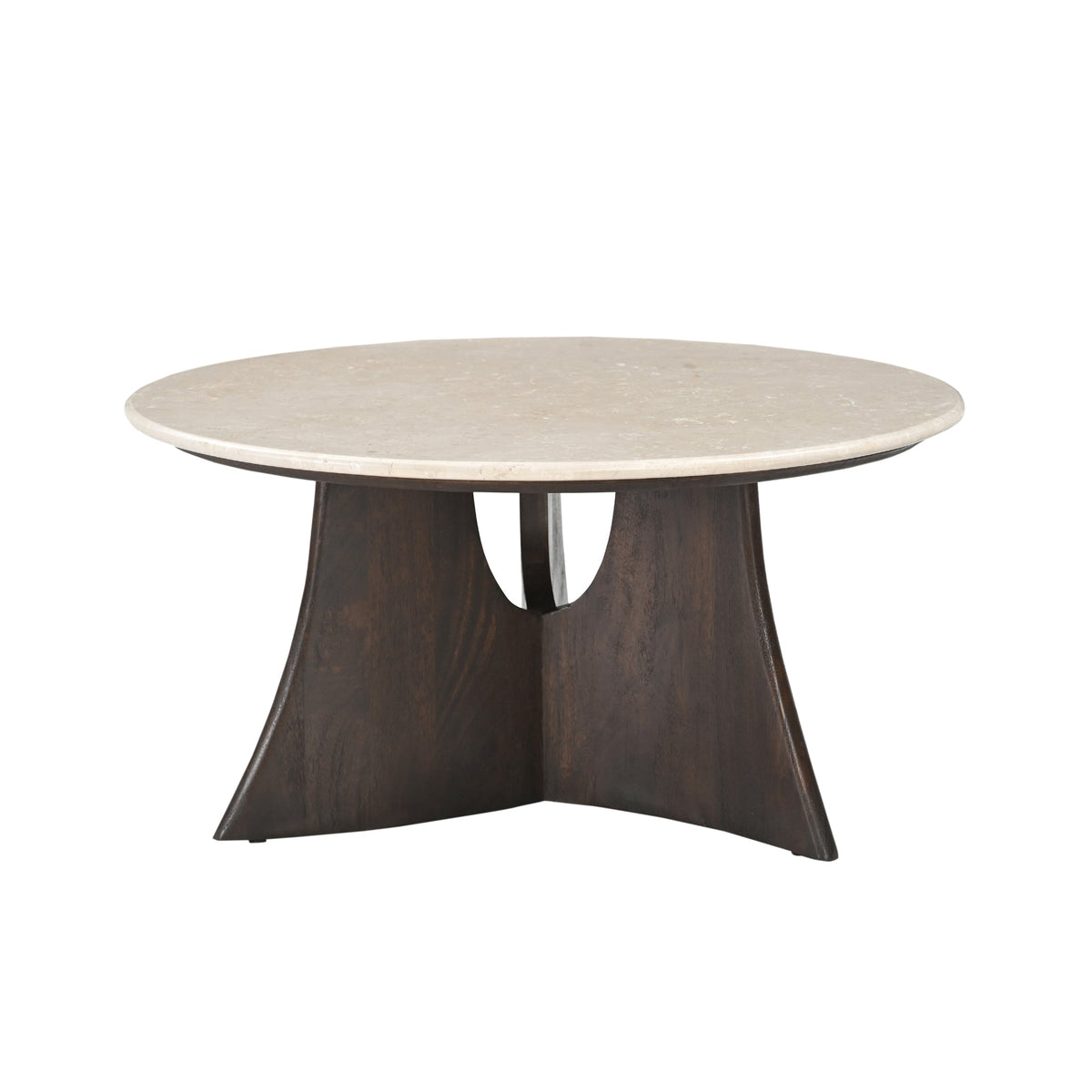 Salontafels Milo Set Van 2 van Starfurn, de grote ronde salontafel met Botticino marmeren blad