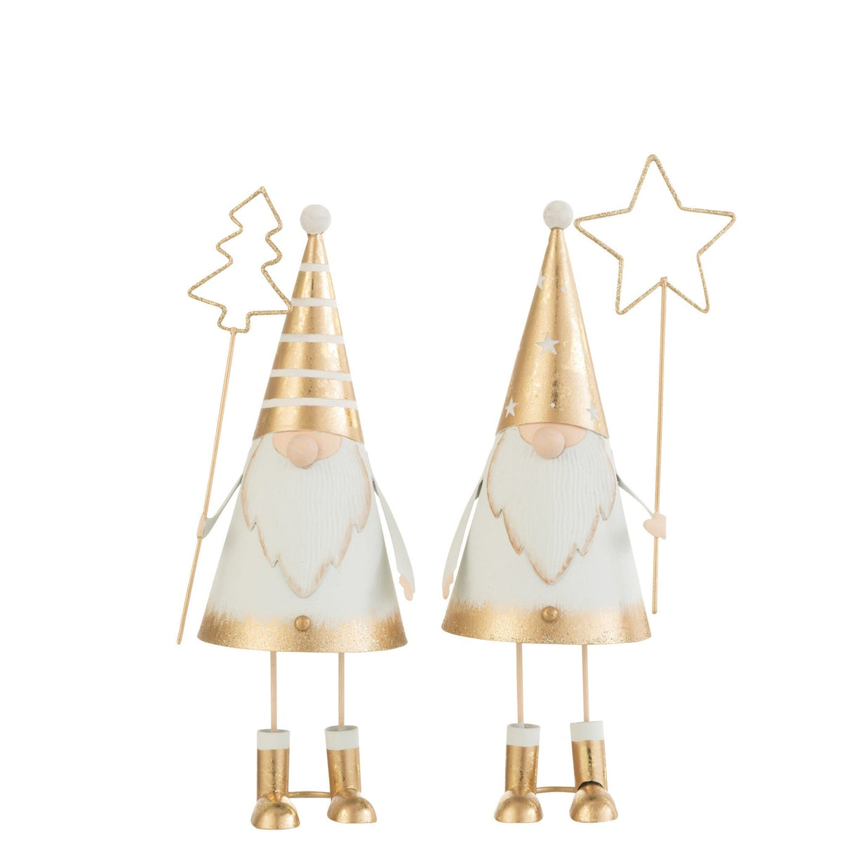 Santa+Wand Tree/Star Metal White/Gold Small Assortment Of 2 - - J-Line - livinglovely.nl