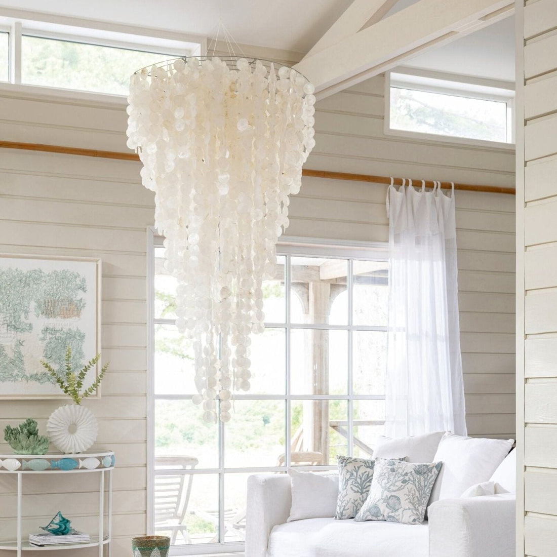 Lampa wisząca Capiz Biała Średnia Ø80cm x H150cm J-Line
