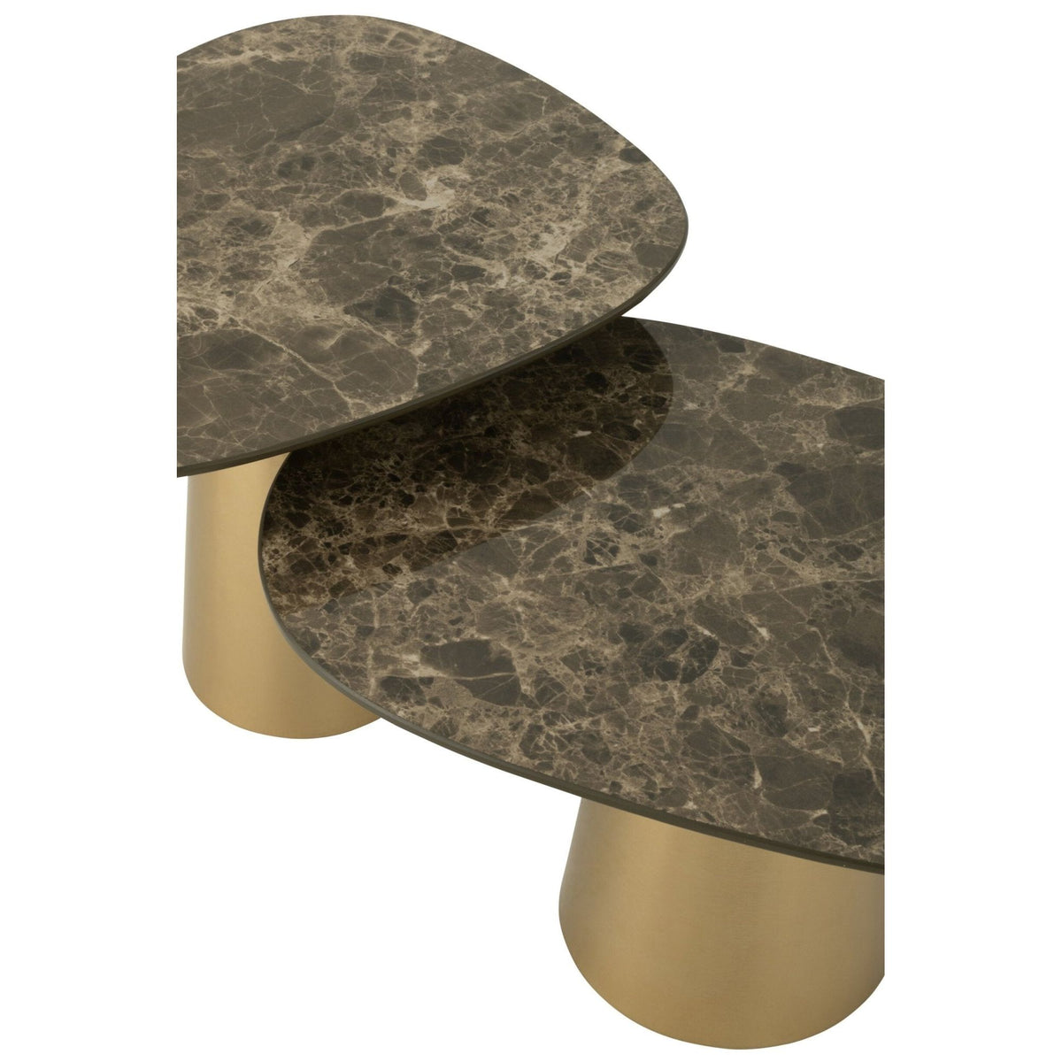 Set van 2 Bijzettafel Marmerlook IJzer Brons/Taupe J-Line