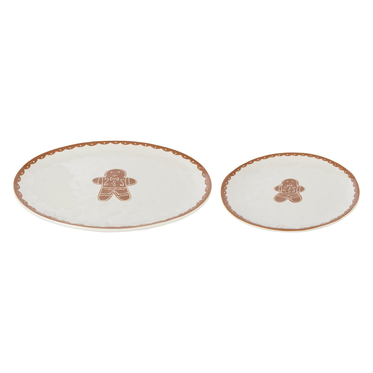 Set Van 2 Borden Cookie Dolomiet Wit/Caramel van J-Line, de complete set met beide borden naast elkaar op witte achtergrond