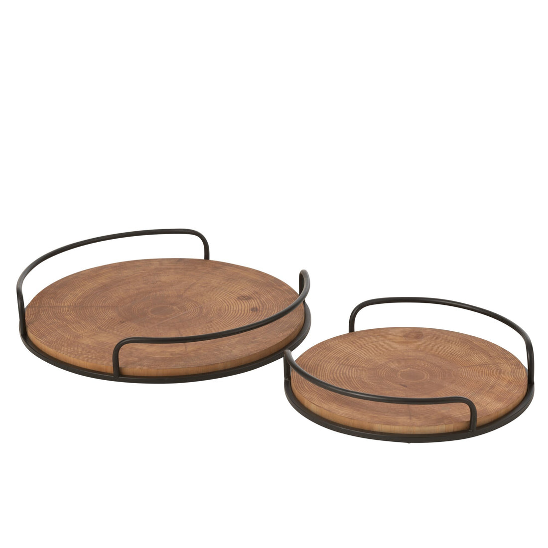 Zestaw 2 okrągłych tacek MDF/żelazo naturalne/czarne J-Line