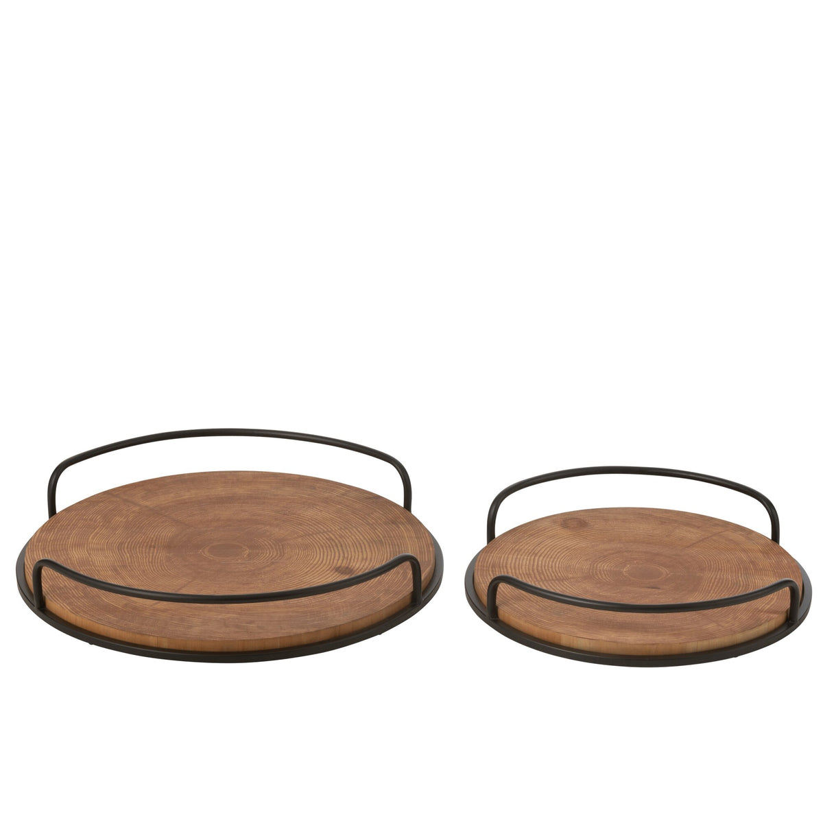 Zestaw 2 okrągłych tacek MDF/żelazo naturalne/czarne J-Line