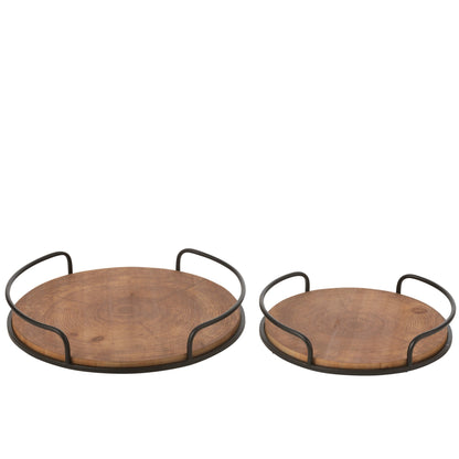 Zestaw 2 okrągłych tacek MDF/żelazo naturalne/czarne J-Line