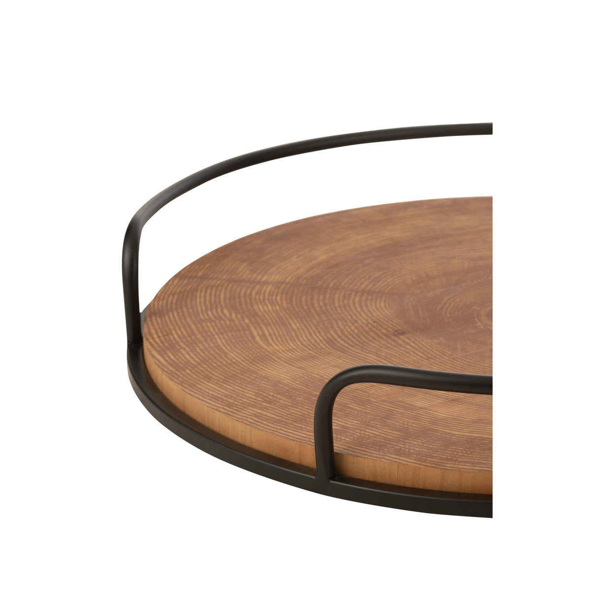 Zestaw 2 okrągłych tacek MDF/żelazo naturalne/czarne J-Line
