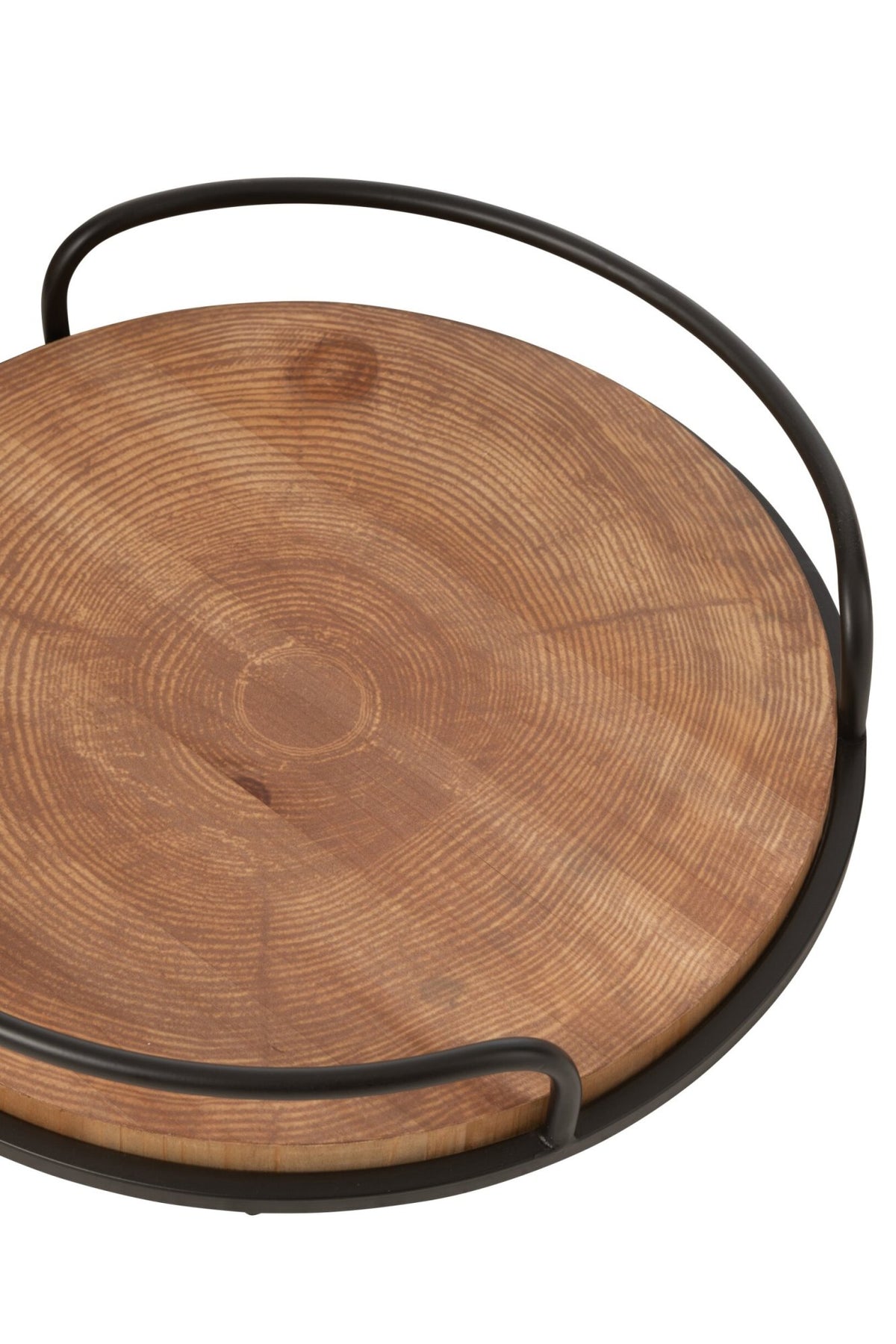 Zestaw 2 okrągłych tacek MDF/żelazo naturalne/czarne J-Line