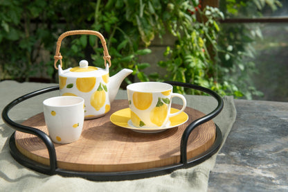 Zestaw 2 okrągłych tacek MDF/żelazo naturalne/czarne J-Line