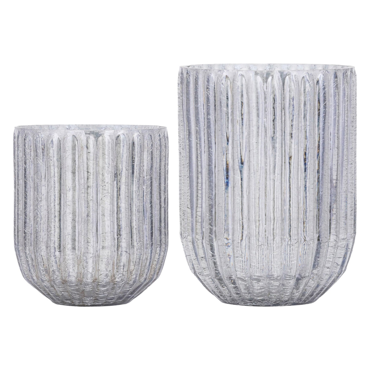 Set Van 2 Evin Windlichten Glas Grijs van PTMD, de complete set met beide windlichten naast elkaar op witte achtergrond