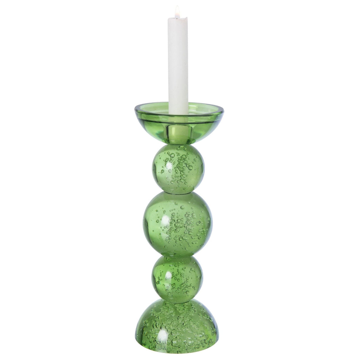 Grote olijfgroene glazen kandelaar uit de set van J-Line, 26.5cm hoog met dinerkaars