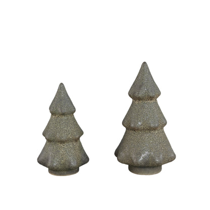 Set Van 2 Malin Kerstbomen Keramiek Groen Ruw van PTMD, de complete set met beide kerstboombeelden naast elkaar op witte achtergrond