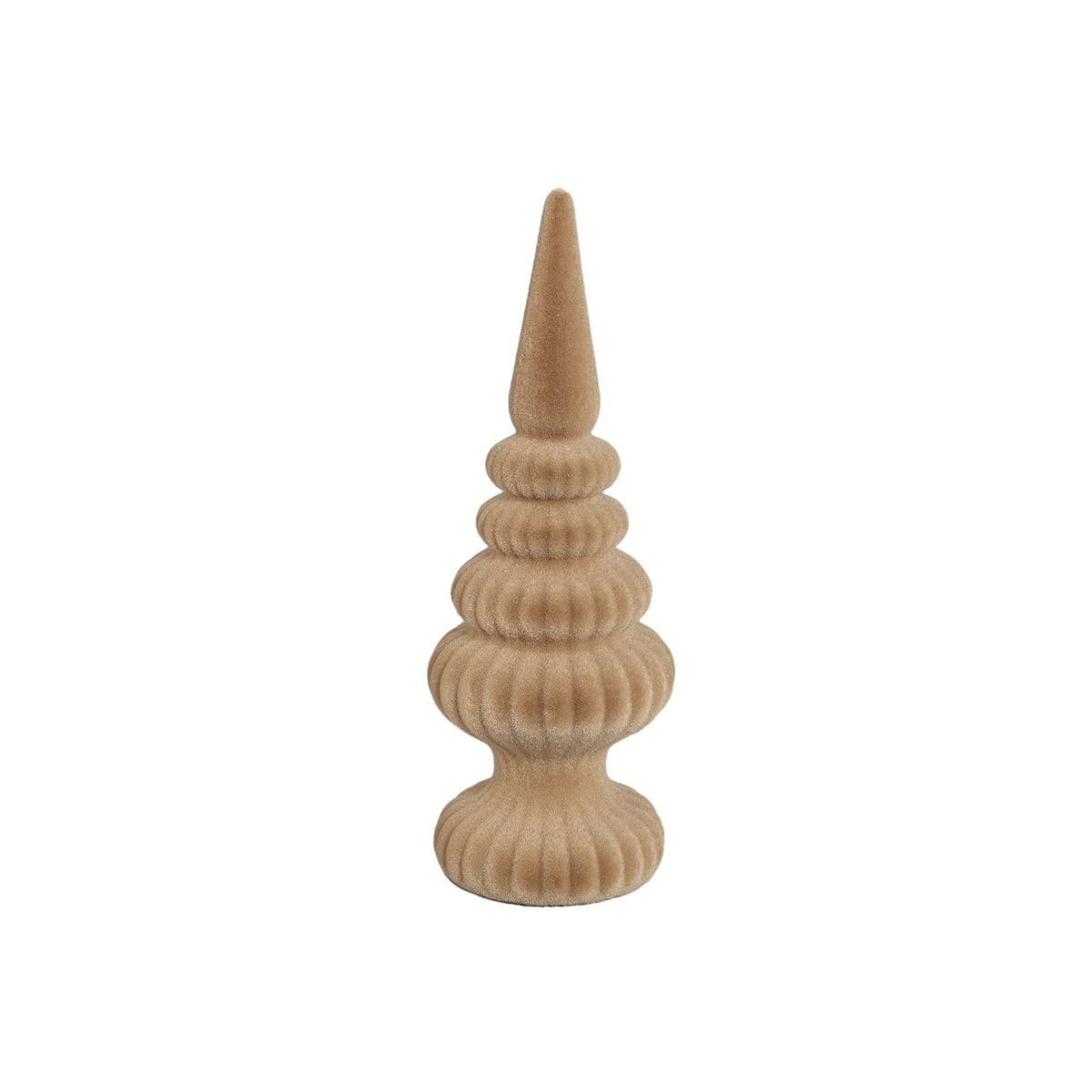 Set Van 2 Yule Kegelbomen Fluweel Beige van PTMD, Yule Kegelboom Small uit de set los op witte achtergrond